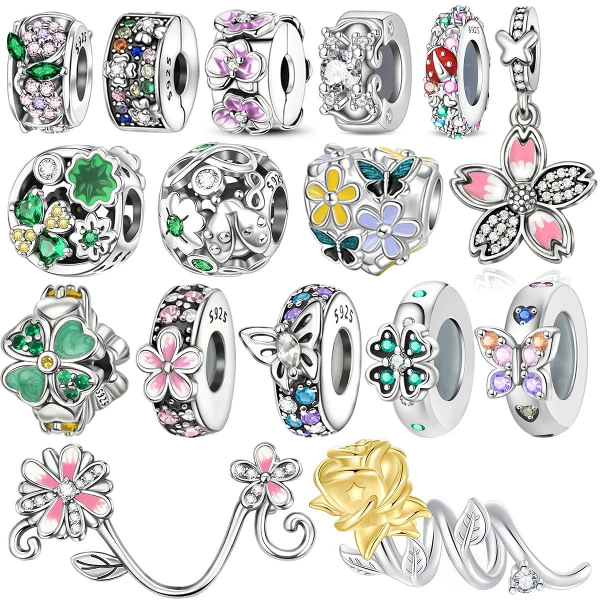 925 Sterling Silver Flower Shaped Pendants With Butterfly Spacer Beads Gemma bling Necklace DIY Bracelet for Women Fine Jewelry Flower