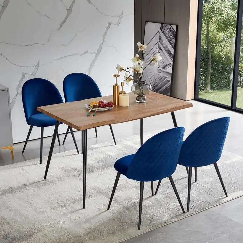 Set di 4 sedie da pranzo in velluto blu navy con gambe in metallo nero, sedie laterali moderne per soggiorno, cucina o sala da pranzo