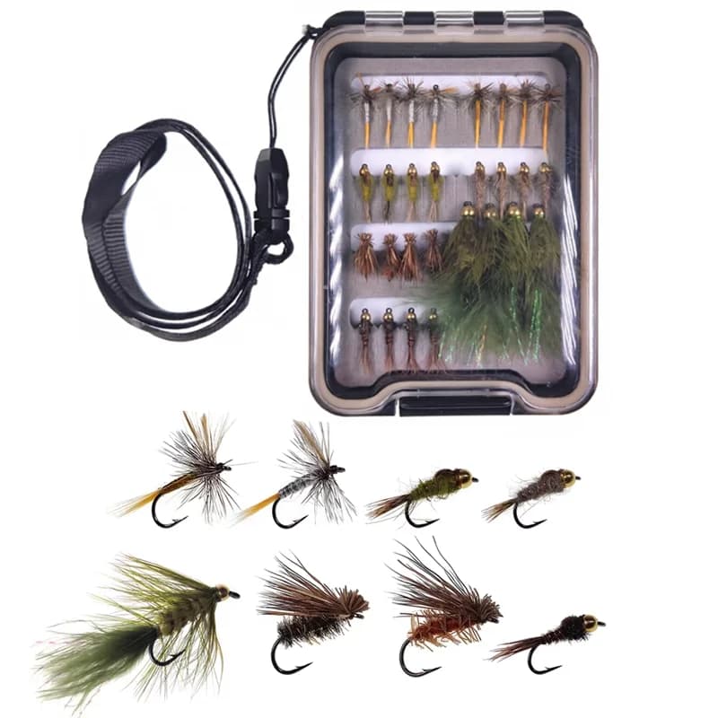 Kit di 28 Mosche Artificiali per la Pesca a Mosca: Ninfa Orecchio di Coniglio, Mosca Secca Adams, Caddis in Pelo di Cervo, Woolly Bugger, Streamer, Esche per Trota e Persico