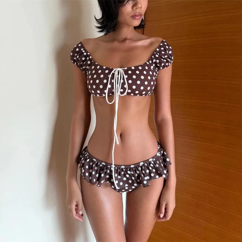Bikini creativo con volant da donna, costume da bagno due pezzi senza schienale, stile Y2K vintage a pois, sexy, alla moda, per vacanze, ispirato a Spice Girls