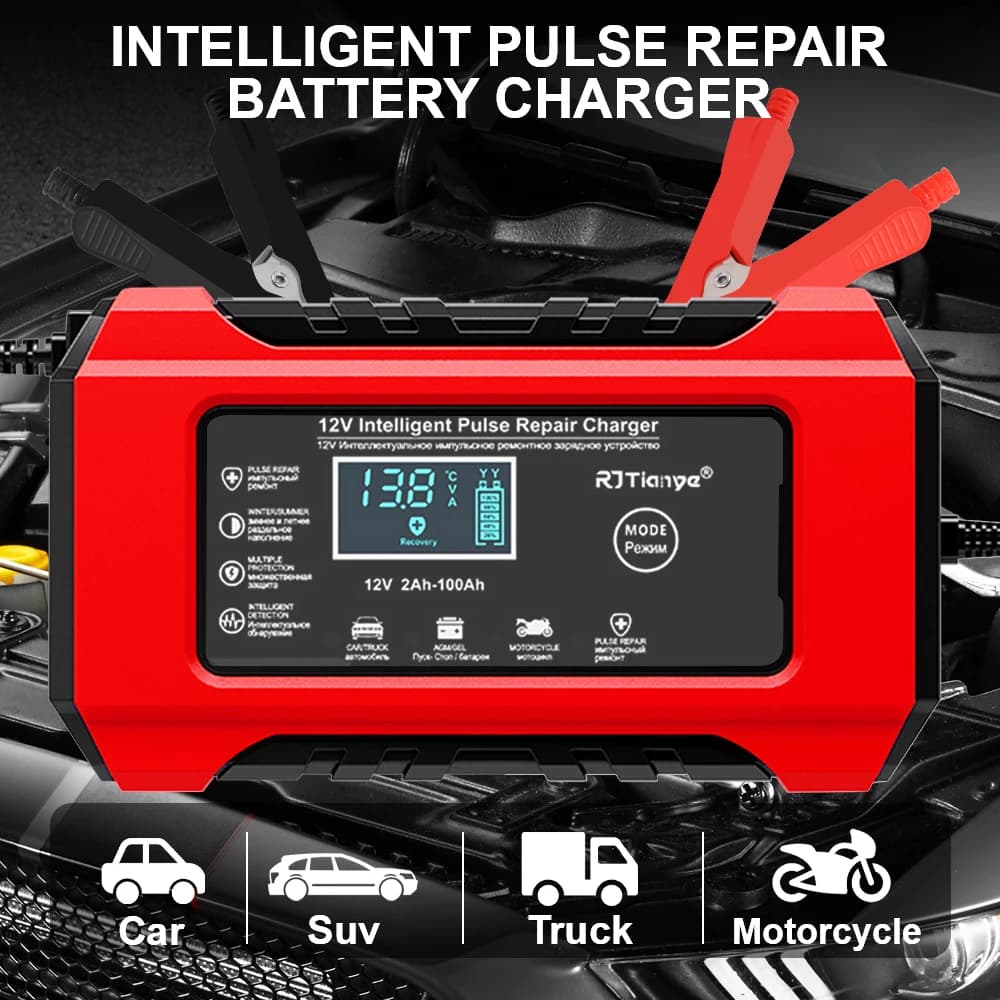 Digital Display Screen European Plug Suitable for Lead Batteries Intelligent Charger Charger for Car/Motor 12V6A