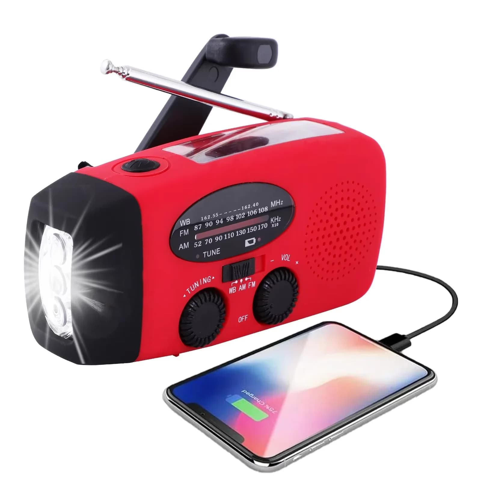 Ricevitore RADIO a manovella solare US Mini radio meteorologica portatile AM/FM con torcia multifunzionale Alimentazione di emergenza/banca