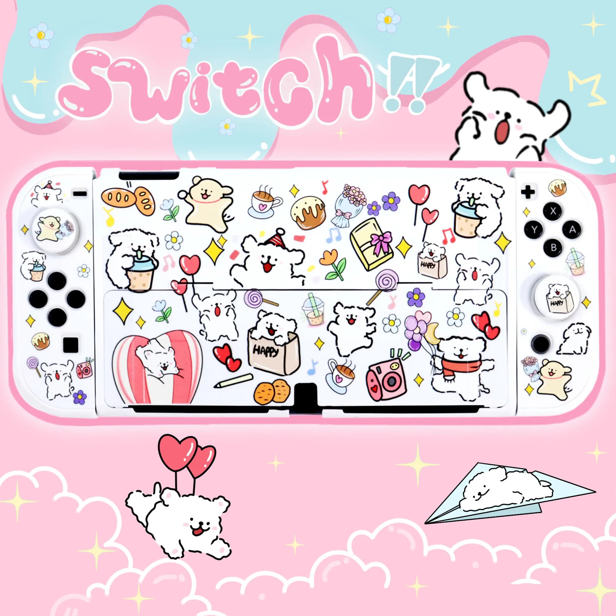 Custodia per Nintendo Switch Protezione OLED Anime Pink Kawaii Dog Cover Custodia protettiva agganciabile per controller Nintendo Switch JoyCon