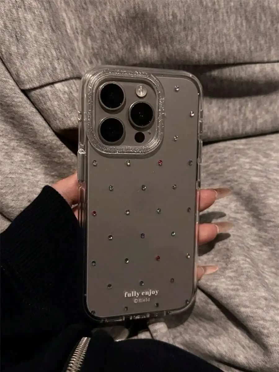Transparent TPU case with colored rhinestones for iPhone 16 Pro Max, 15, 14, 13