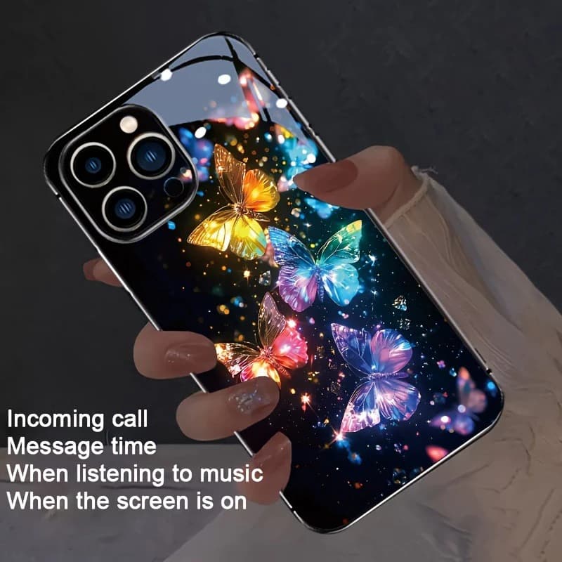 Custodia per telefono in vetro con stampa farfalla colorata di lusso per iPhone 16 17 Pro Max 11 12 13 14 15 Pro 16E 17Air 7 8 Plus XR XS X Cover