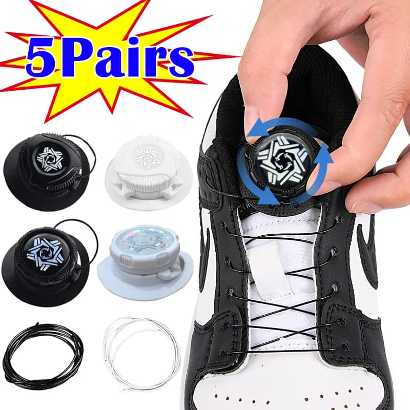 5 paia di filo metallico girevole con fibbia automatica corda sneaker lacci per bambini adulti senza cravatta lacci per scarpe chiusura rapida scarpe da ginnastica
