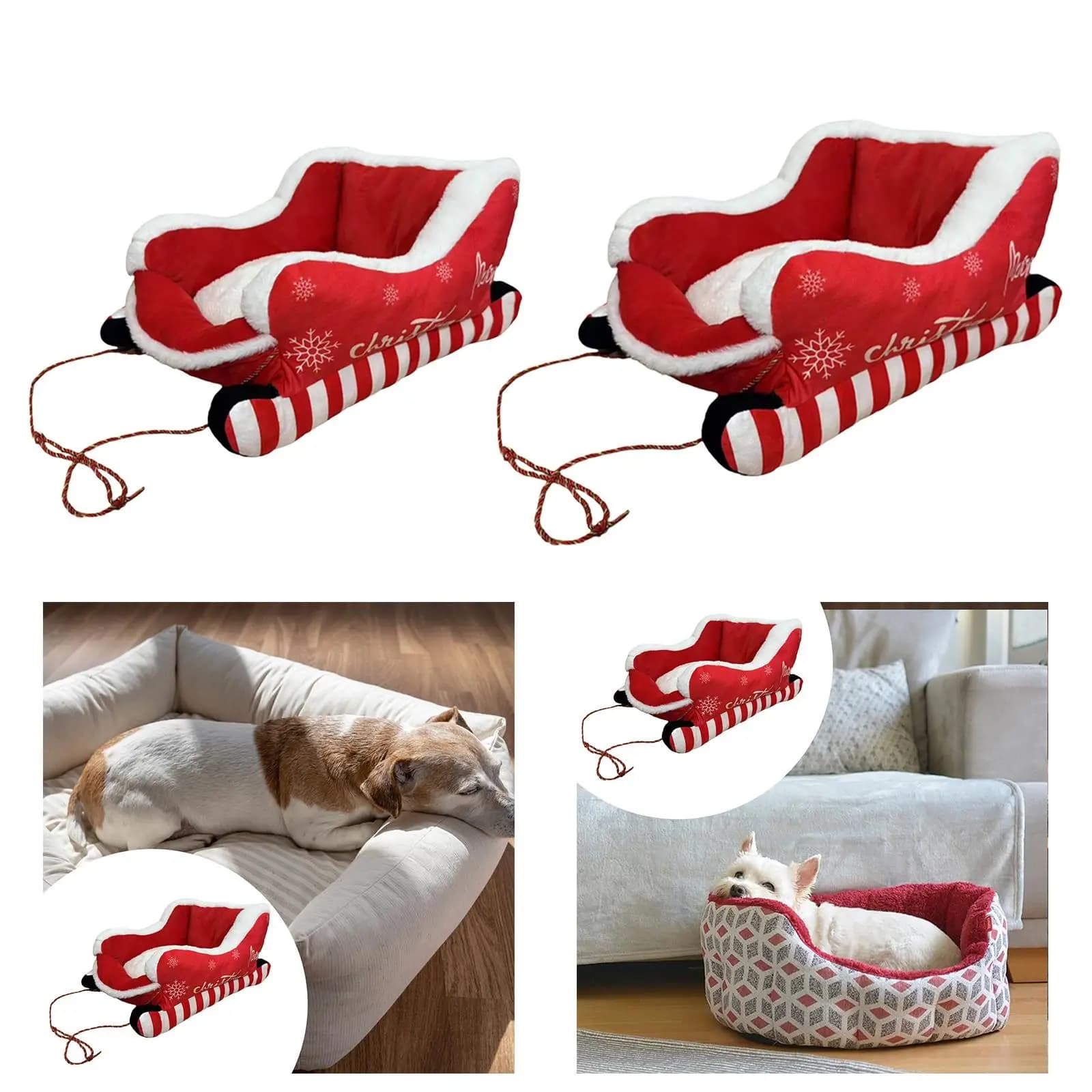 Letto per cani con slitta natalizia Decorazioni natalizie Letto per animali domestici con fondo antiscivolo