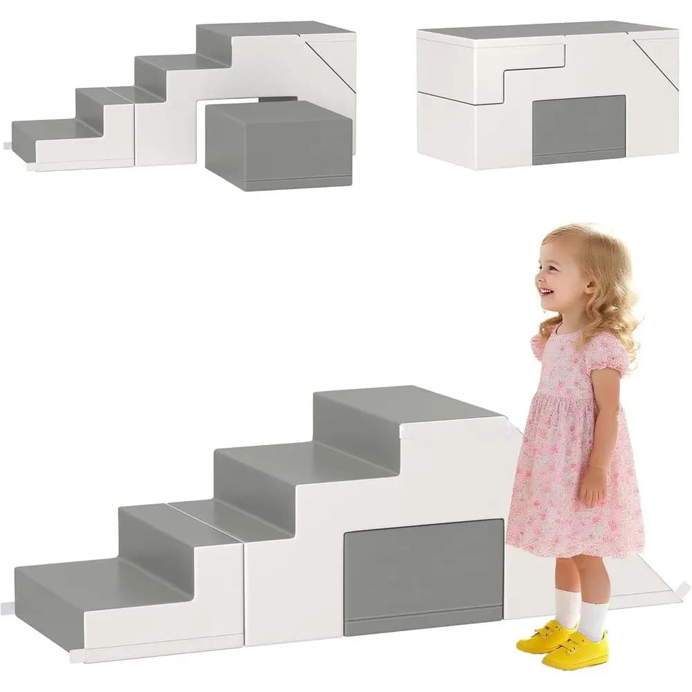 Blocchi da Arrampicata Morbidi in Pelle PU a 2 Pezzi per Bambini, Gioco al Chiuso, Età 1-3 Anni, Grigio Chiaro