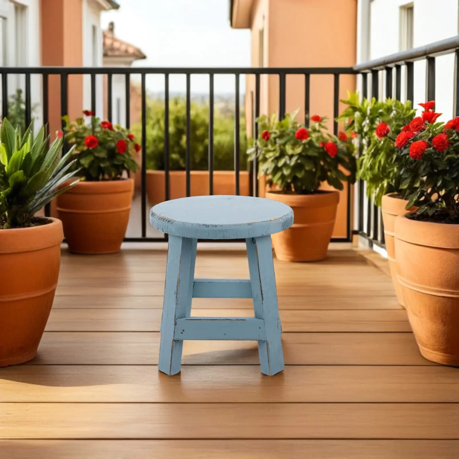 Sgabello Decorativo da Giardino Rotondo in Legno, Altezza 18 Cm, Supporto per Vasi da Esterno, Espositore per Bonsai e Fiori