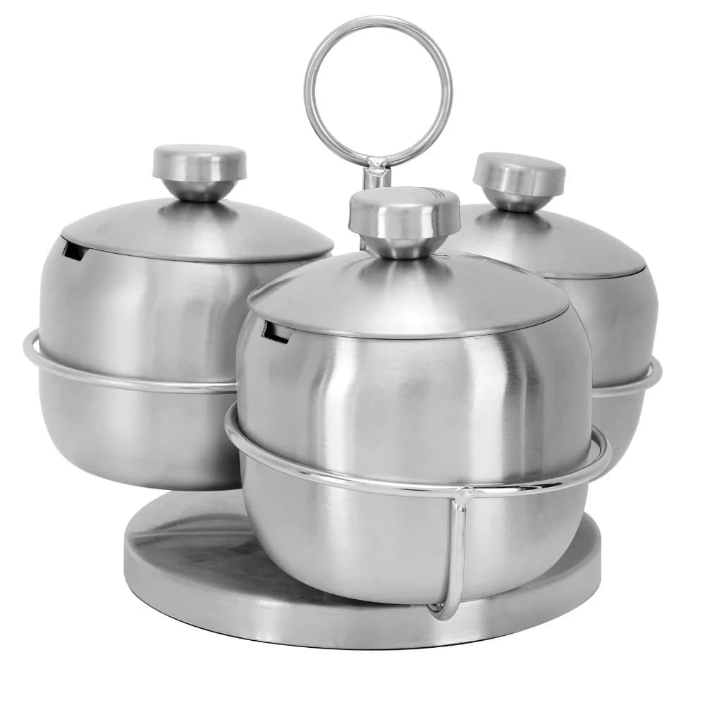 Durable 304 Stainless Steel Rotating Condiment Jar 250ml With Lid Spice Container Set With Spoon Seasoning Pot Set Kitchen Use
