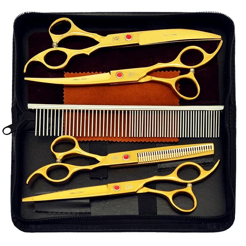 Forbici per cani Meisha Gold da 7 pollici Cesoie professionali per toelettatura di gatti per animali domestici Cesoie curve per taglio di peli di animali Cesoie per assottigliamento B0014A