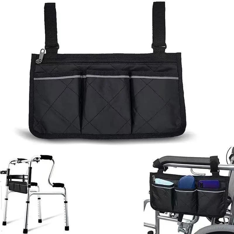 Borsa per bracciolo laterale per sedia a rotelle Borsa per riporre sedia a rotelle Striscia riflettente Borsa per appendere in velcro portatile Borsa laterale per carrello per bambini Custodia per camminatore