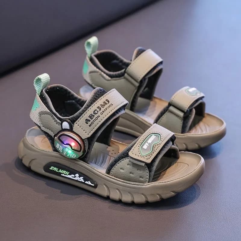 Kids Boys Open Toe Sport Sandals Adjustable Dual Velcro Strap Thick Non-slip Sole Casual Summer Shoes for Outdoor Play