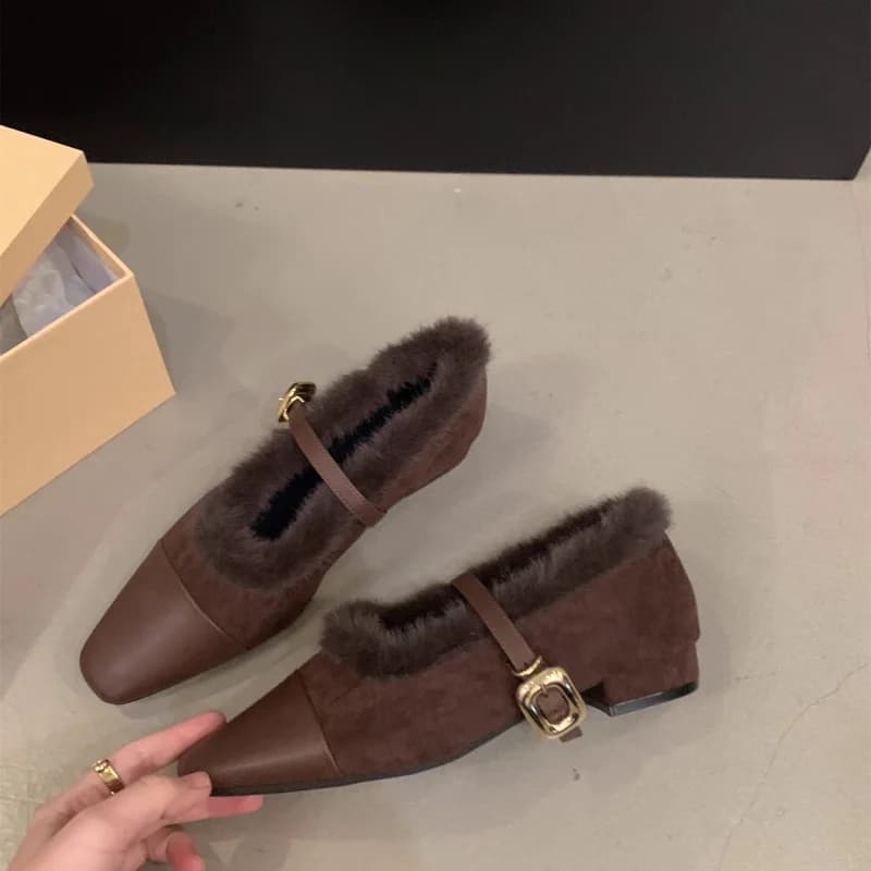 Women's Plint Shoes Square Toe Moccasins Shoes Elegant 2025 New Winter Chunky Party Women's Pumps Brand Dress Zapatillas De Mujer