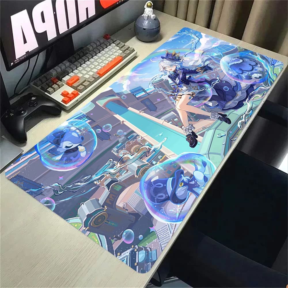 Genshin Impact Furina Anime Gioco Mousepad Ufficio PC Kawaii Accessori da gioco Tastiera Mouse Pad Laptop 90x40 cm Mouse Zerbino Tappeto