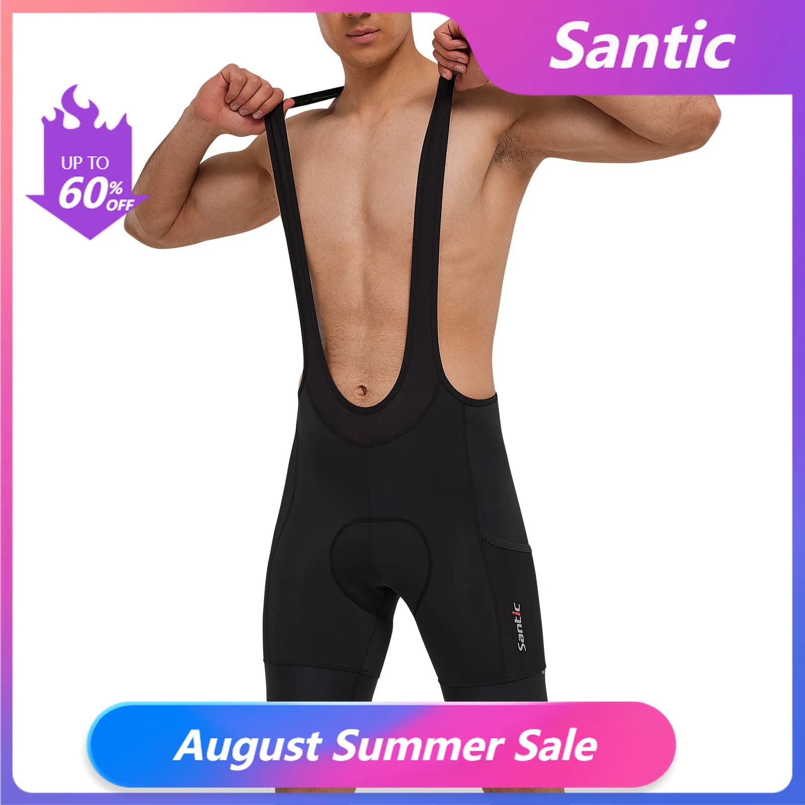 Santic Shorts with Men's Cycling Ribbons Padded with 4D cushion Shorts with suspenders with cycling background Padded MTB long distance long distance MTB Collant Slim Fit