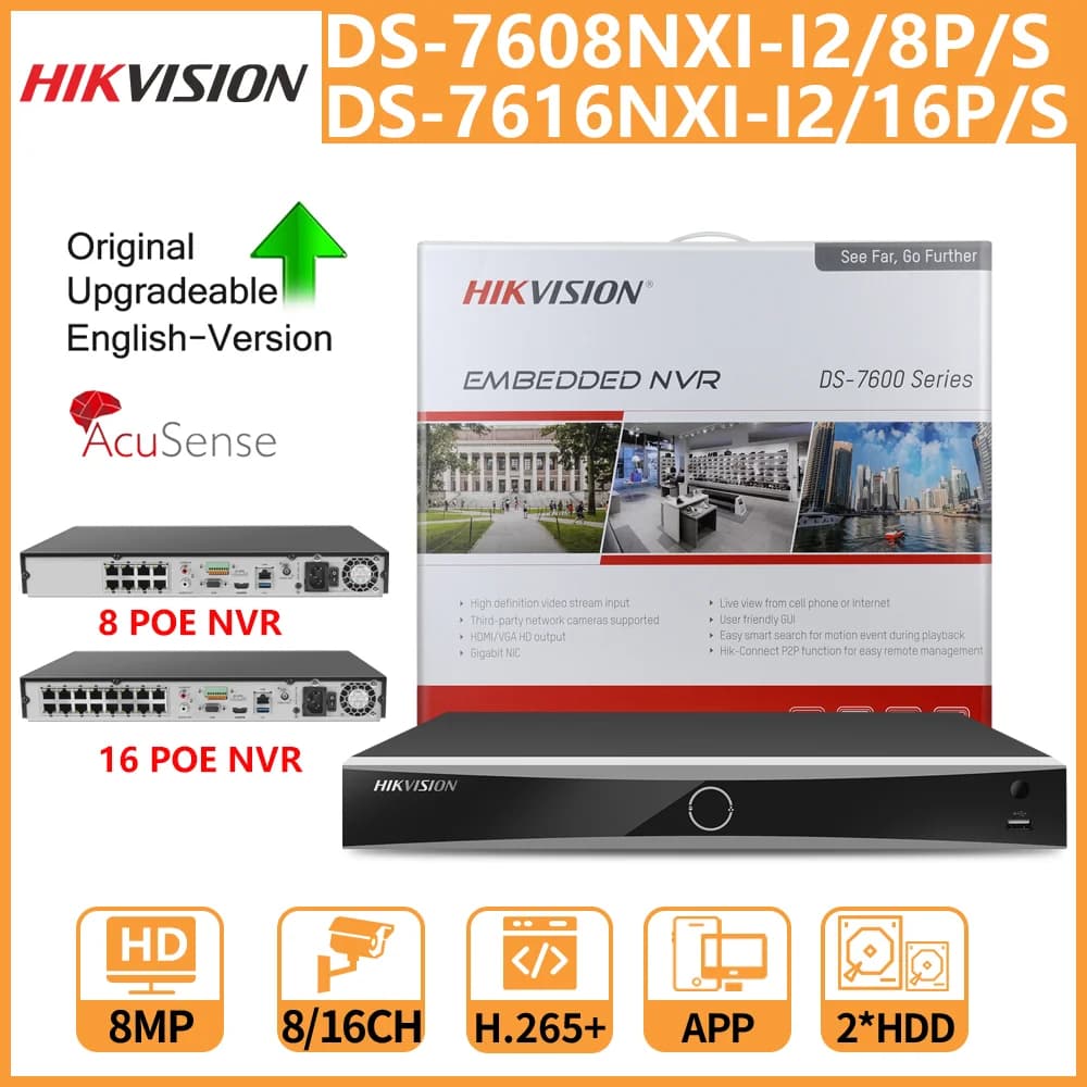 Hikvision 4K NVR DS-7608NXI-I2/8P/S DS-7616NXI-I2/16P/S 8CH 16CH Porta POE AcuSense Videoregistratore di rete con riconoscimento facciale