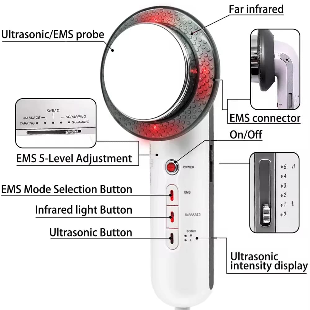 Body Massage 6 IN 1 EMS Ultrasound with Slimming Gel, Infrared, 1Mhz Ultrasound, Cavitation, Fat Burn, Weight Loss Tool