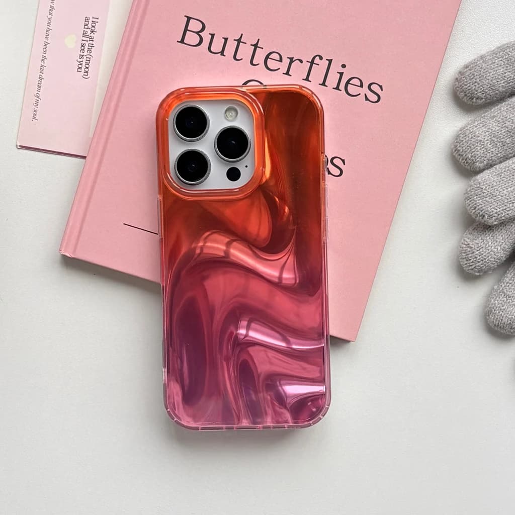 Custodia protettiva antiurto per telefono con ondulazione dell'acqua sfumata arancione rosa avanzata per iPhone 17 16 15 14 13 Pro Max