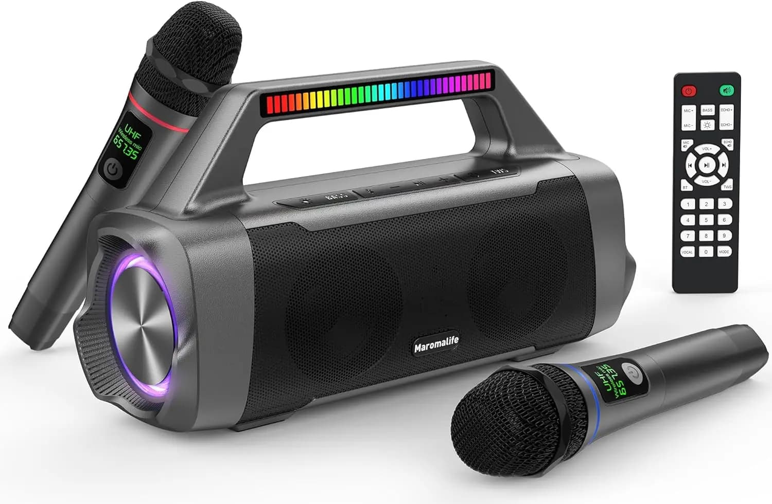 Macchina per Karaoke Portatile con Microfoni Wireless, Altoparlante Bluetooth 100W, Impermeabile IPX7, Telecomando, USB/AUX/TWS, 40 Ore di Autonomia