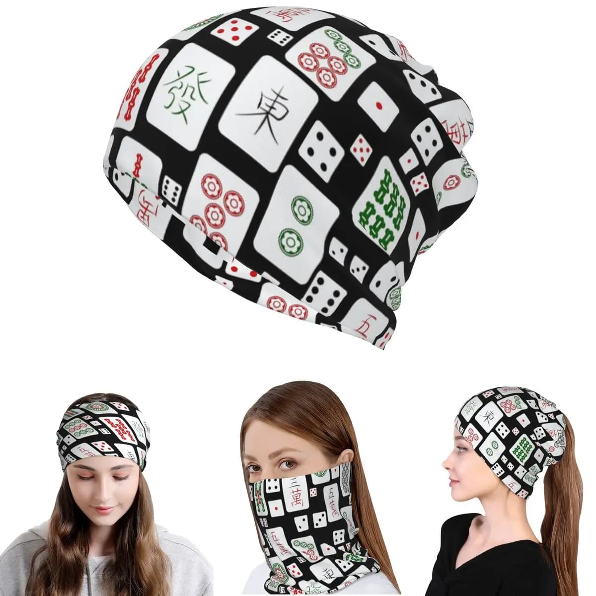 Sciarpa Multifunzione con Motivi Mahjong e Dadi, Copricapo Invernale per Uomini e Donne
