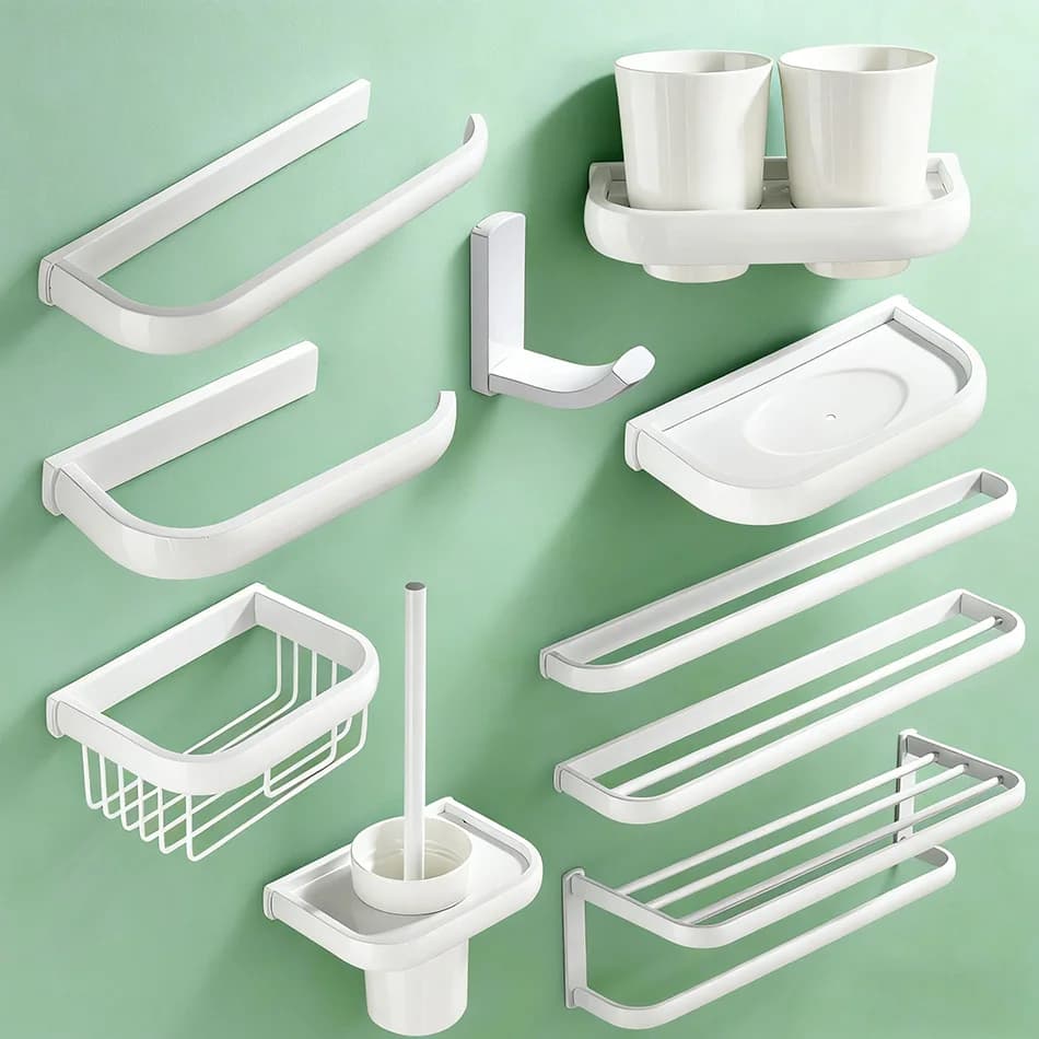 Set of white bathroom accessories Set double door towel rack toilet towel for bathrobe bathroom hardware
