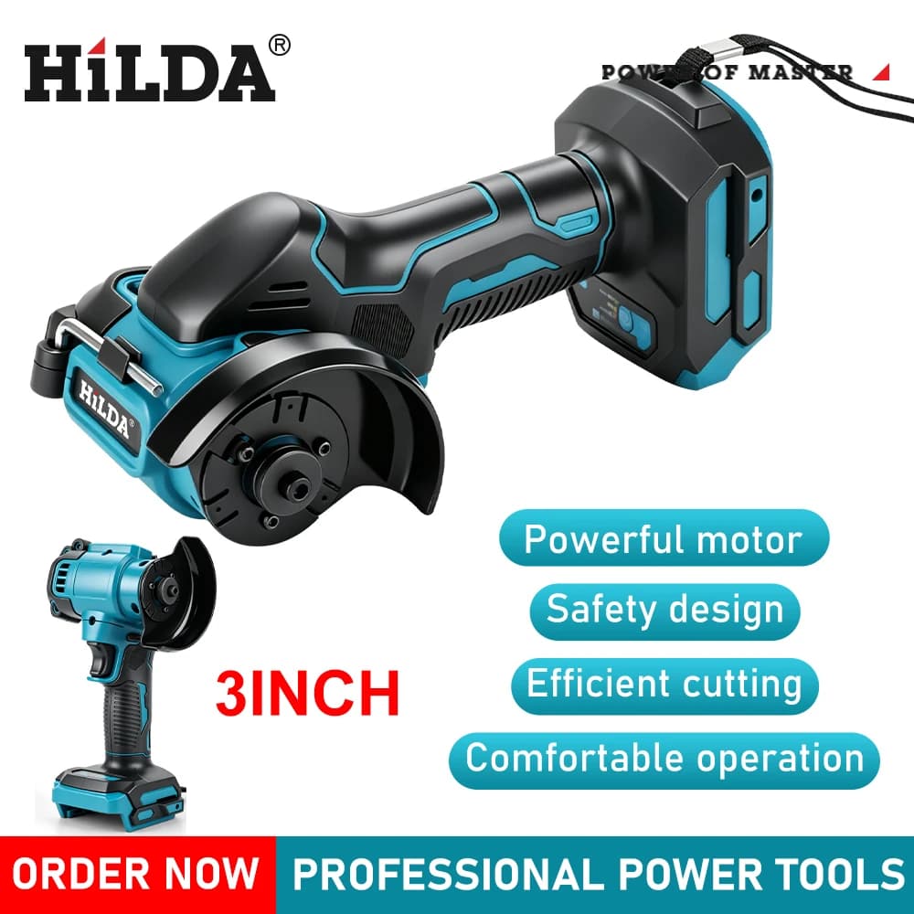 HILDA 3 Inch Mini Cordless Angle Grinder 21V 20000RPM Portable Polishing Cutting Power Tool Fit For Makita Battery Mini Grinder