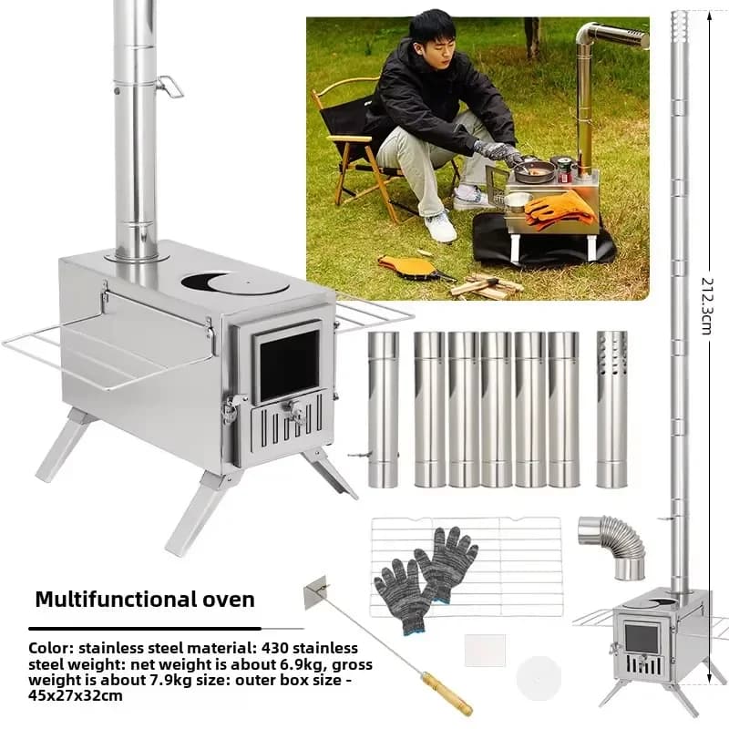 2026 Stainless Steel Foldable Charcoal Heating Stove Outdoor Camping Picnic Tent Hiking Travel Warm Wood Stove