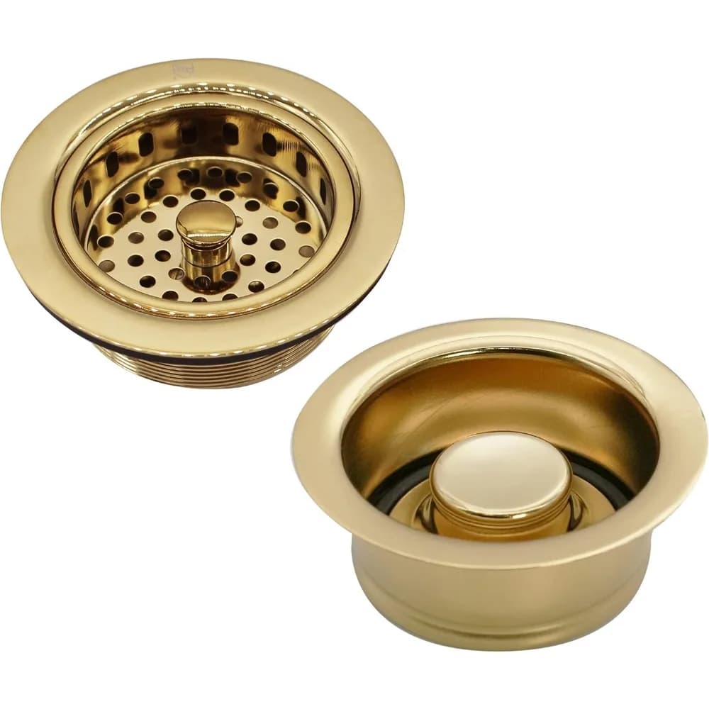 Grande Cestello Scolapiatti da Cucina con Flangia per Smaltimento Rifiuti e Set di Tappi di Scarico, Finitura in Ottone Lucido, 4-1/4 Pollici