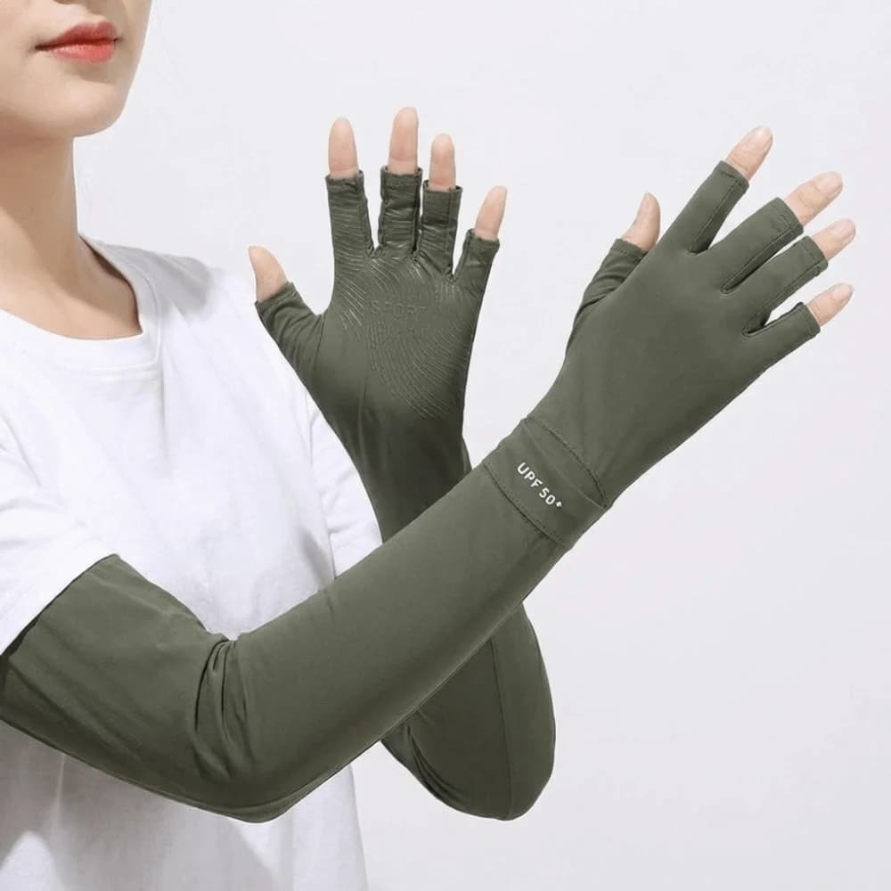 Guanti a manica lunga traspiranti a tinta unita con protezione solare, maniche elastiche rinfrescanti in seta ghiaccio per la guida