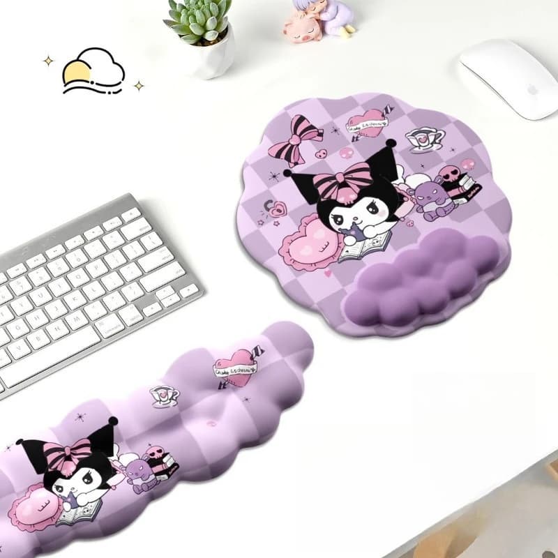 Tappetino per Mouse Anime Cartoon Kawaii 2026 Kuromi con Poggiapolsi in Silicone Antiscivolo, Cuscino per Mani, Tappetino per Tastiera Super Morbido