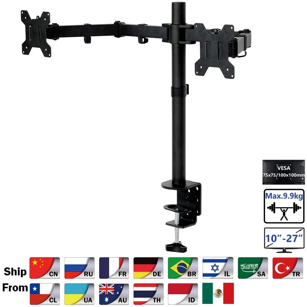 MS02 Table support with full motion locking 360 degree double monitor support 10 "-27" LED LCD monitor support 8 kg arm load for each head