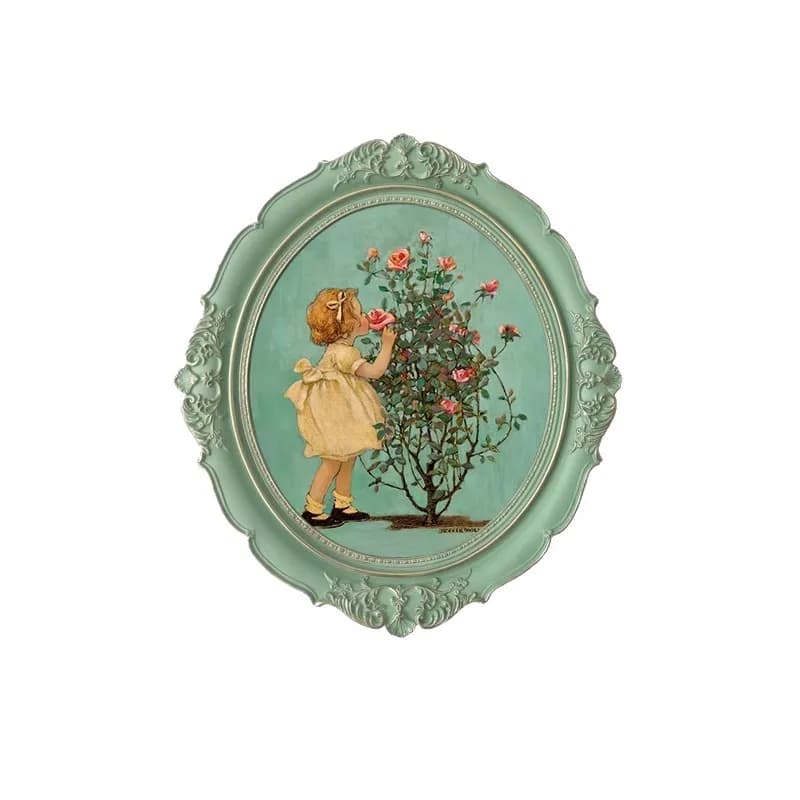 Luxury Decorative Painting with Girl and Pink, Oval Frame, Wall Hanging Ornament, Bedroom Painted