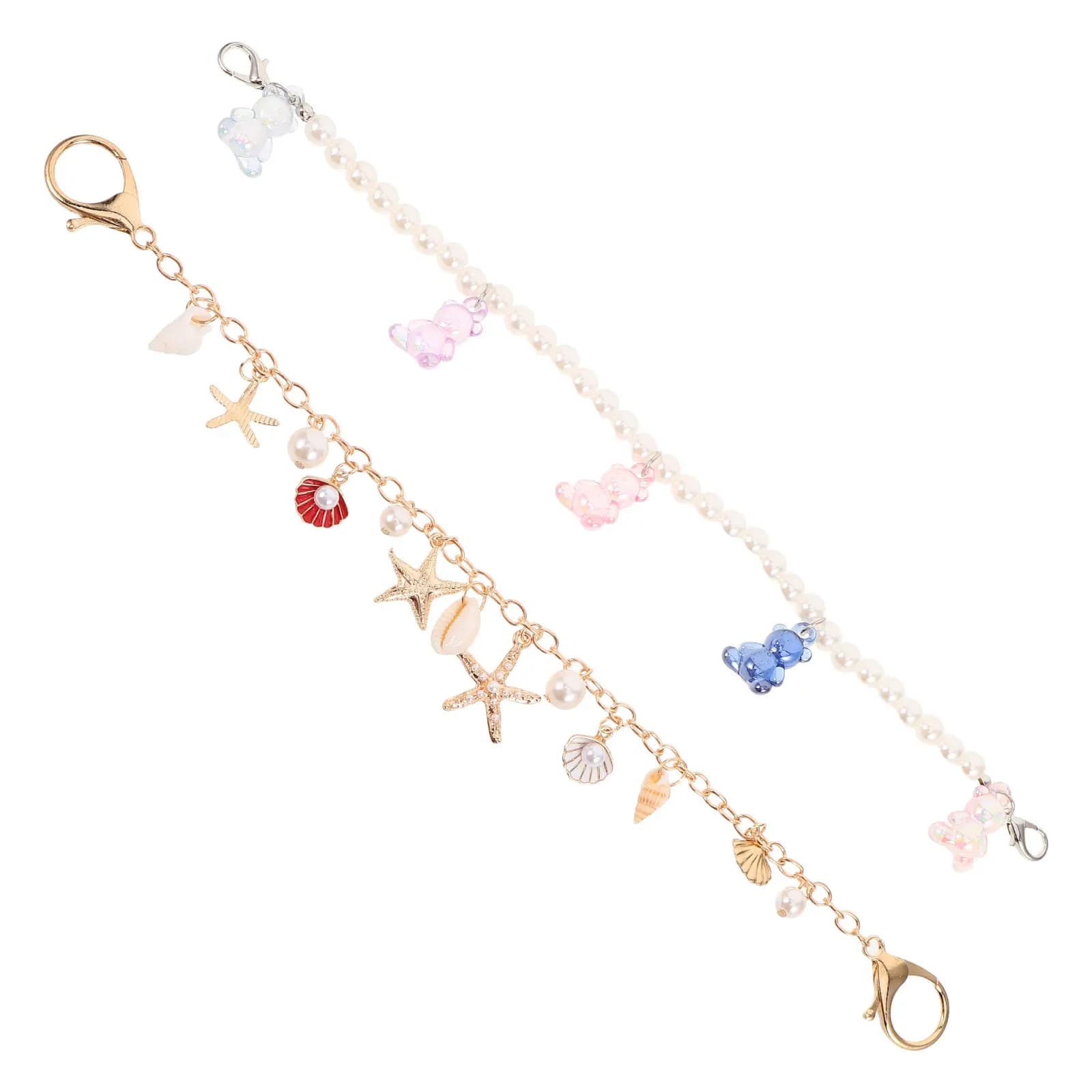 2Pcs Women's Metal Bag Chain with Seashell Pendants Ocean Inspired Purse Charm Decorative Handbag Strap Extender Beach Jewelry