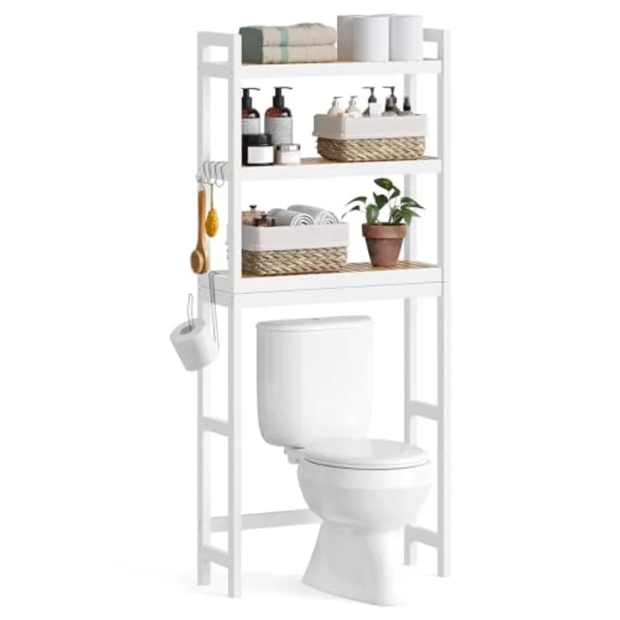 3-level bathroom organizer over the toilet with adjustable shelf, space saving, 10.2 x 24,8 x 66,9 inch