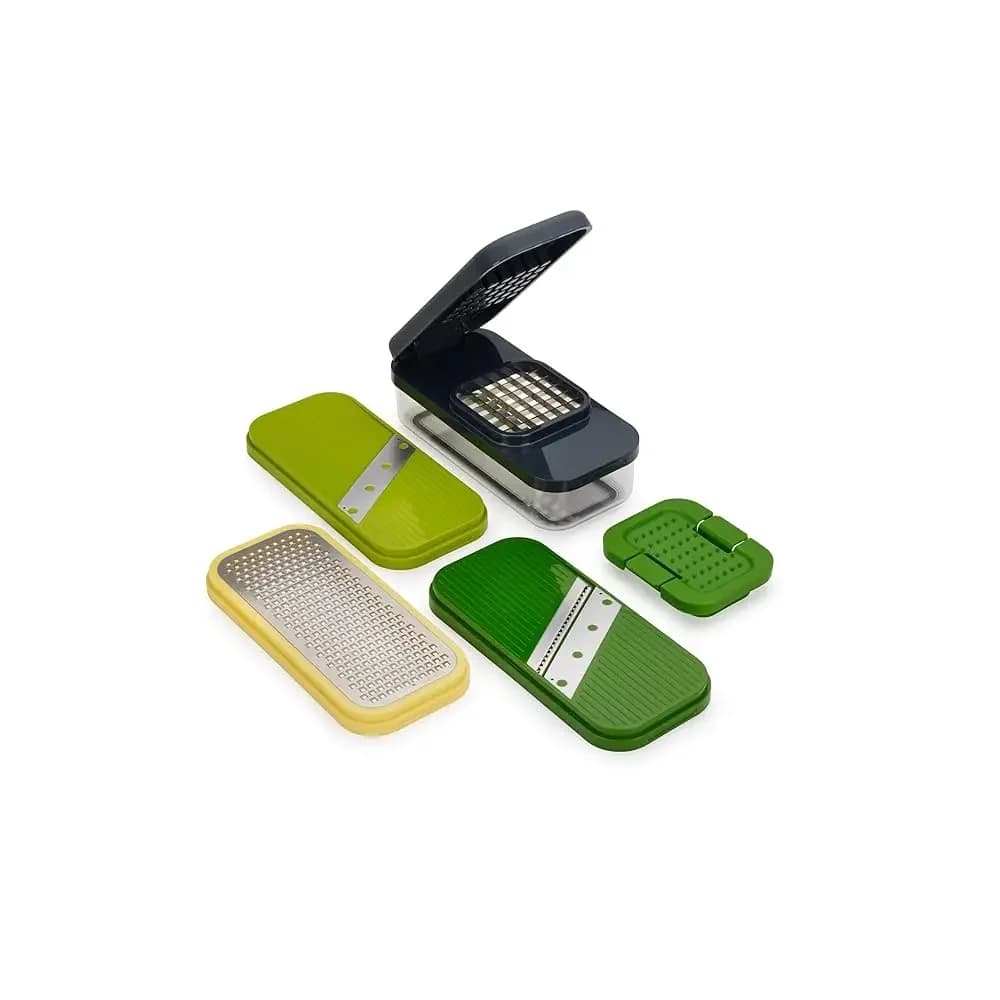 Set Multifunzione Compatto 4-in-1, Tritatutto e Affettaverdure da Cucina, Grattugia per Formaggio, Affettatrice Mandolina per Verdure