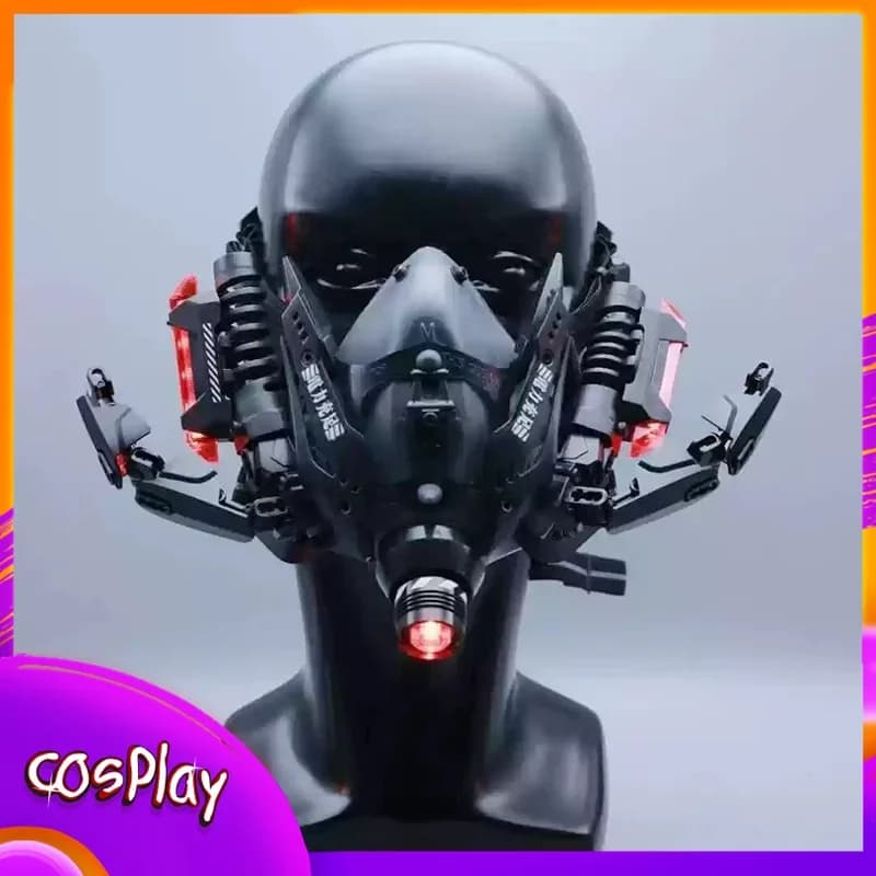 Cyber Punk Half Face Mechanical Mask Commander Tactical Functional Wind Cosplay Warrior With Lighting Mask Party Props Gift