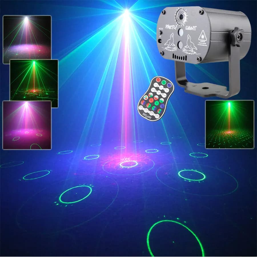 RGB LED Disco DJ Party Light Proiettore laser RG 60 modelli Home Dance Natale Compleanno Decorare Lampada effetto illuminazione scenica F7