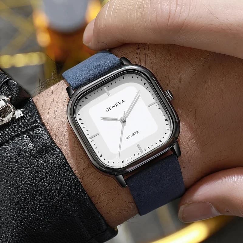 Fashionable Classic Square Dial Men's Watch Simple Quartz Watch Casual Leather Strap Wristwatch Man Watches (Without Watch Box)
