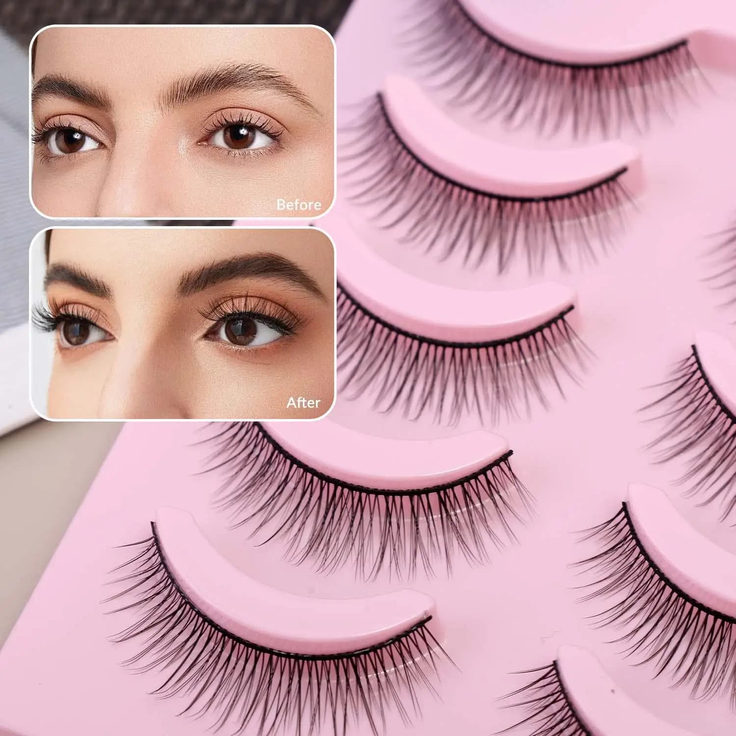 Ciglia Finte a Striscia Intera Naturali Effetto Wispy, Ciglia Finte Anime Realistiche Monopezzo, Ciglia Corte Naturali per Trucco Quotidiano Fai da Te, Ciglia Manga