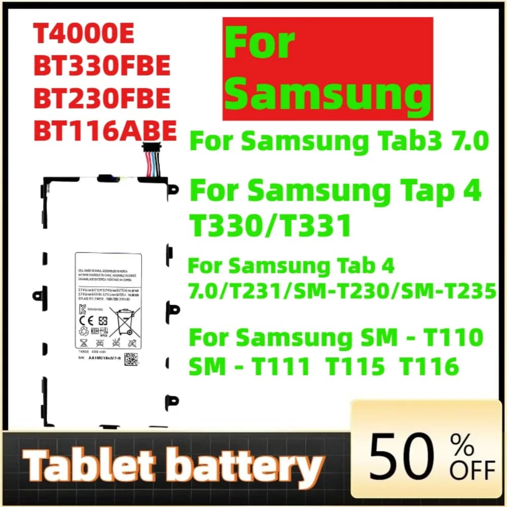 Batteria per tablet T4000E BT330FBE BT230FBE BT116ABE per Samsung Galaxy Tab 3 7.0'' T211 /Tab 4 8.0 T330/Tab 4 7.0" /Tab 3 Lite