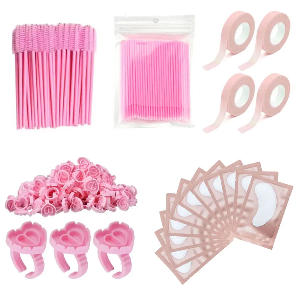 304Pcs Eyelash Extension Supplies Kit Disposable Mascara Wands Micro Brushes Glue Rings Eye Patches Tape Lash Applicator Tools