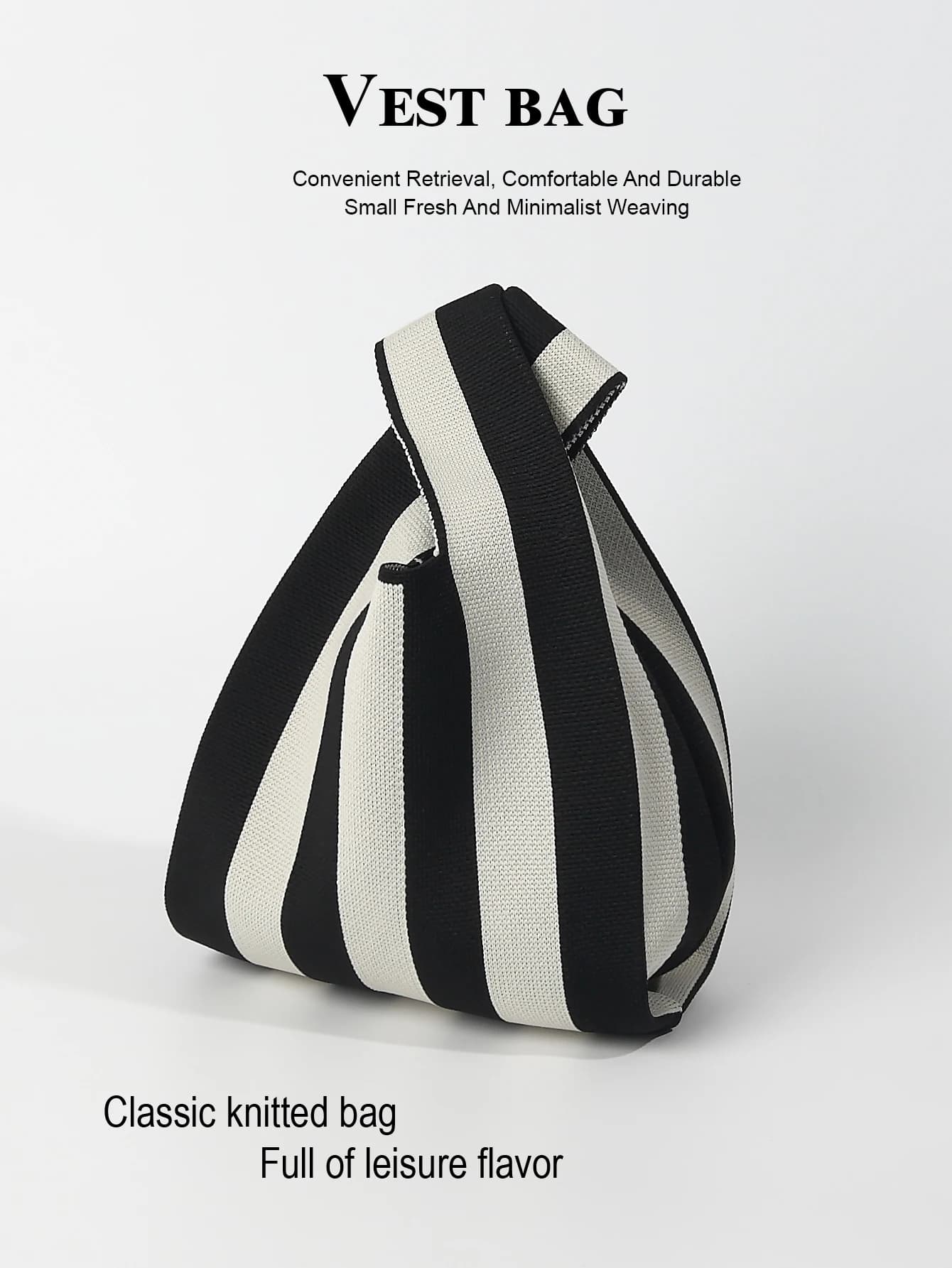 1 pezzo di borsa da donna casual aperta portatile leggera e pieghevole con gancio traspirante cavo lavorato a maglia a righe, regalo stor