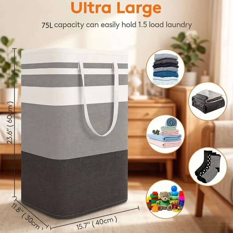 75L Large Capacity Laundry Basket with Handles, Durable Dirty Clothes Hamper for Bathroom Home Dorm Hotel Storage