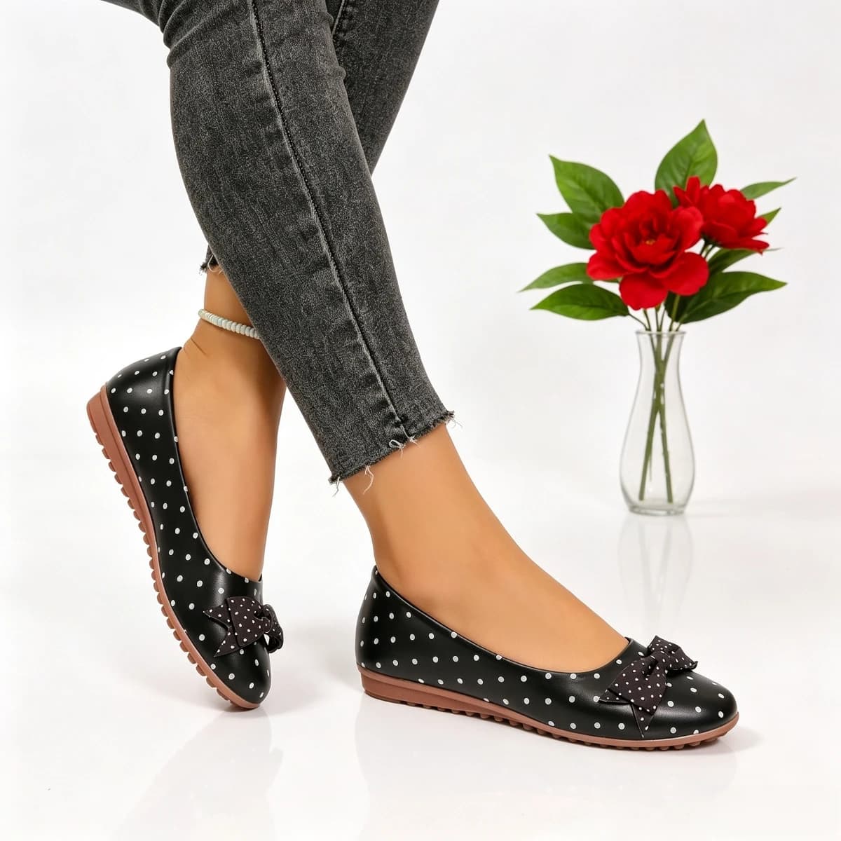 Women Flats Butterfly-knot Polka Dot Women Fashion Slip on Shoes Ladies Spring Autumn Concise Sneakers Women