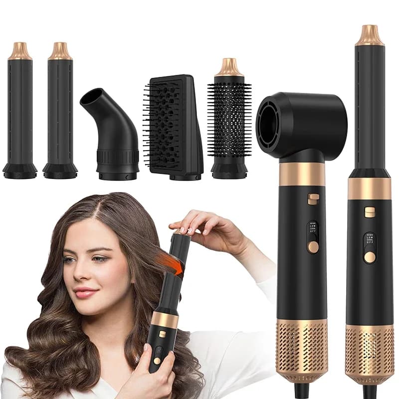 Kit Brush Hair Dryer 6 in 1 Professional with Hot Air, Smooth Plate and Iron Hair Clips for Home Use
