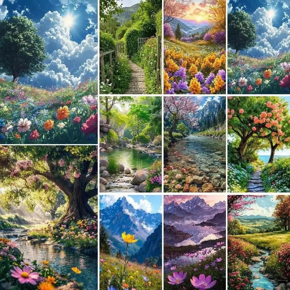 Acrylic Paint By Numbers Valley Floral Scenery Painting By Numbers on Canvas Coloring By Number for Adults Paint Digital Art