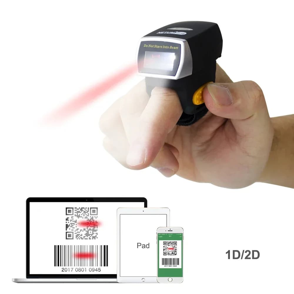 NEW Netum Mini Finger Ring Bar Code Scanner CCD 1D 2D Small Wearable Qr Code Reader Bt Wireless Barcode Scanner