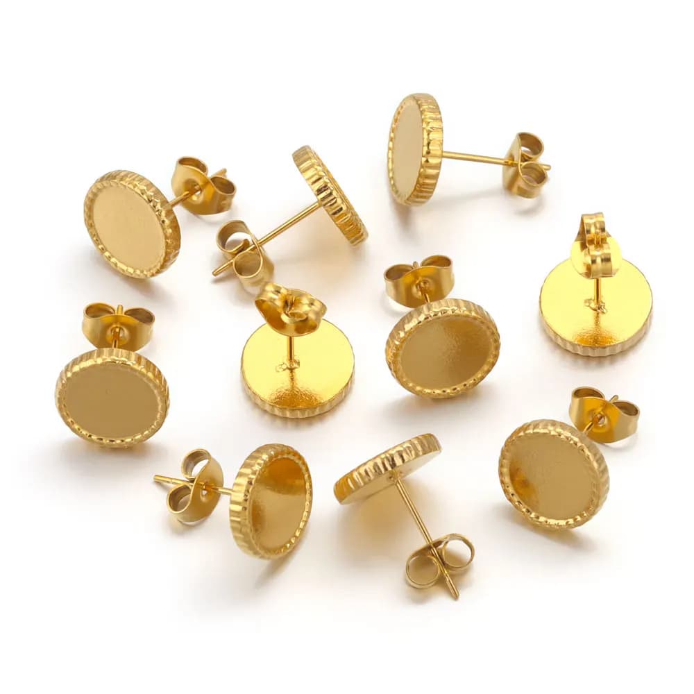 6 pezzi fai da te orecchino Base vuota in acciaio inox piatto orecchini a bottone impostazioni resina Cabochon vassoio fai da te orecchio gioielli che fanno forniture