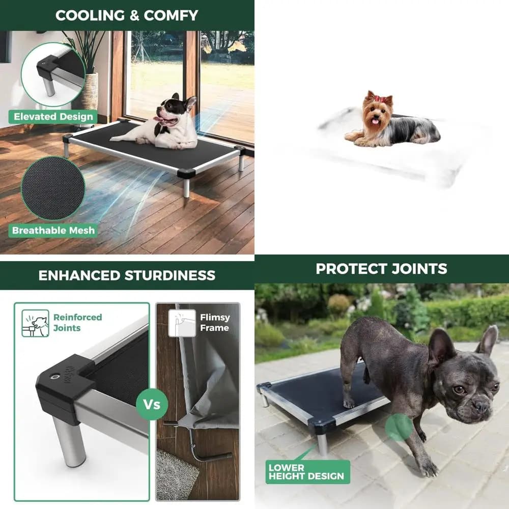 Cuccia rialzata per cani con funzione rinfrescante, resistente e impermeabile, adatta per interni, esterni e campeggio, 24x20x4.1 pollici, Nera
